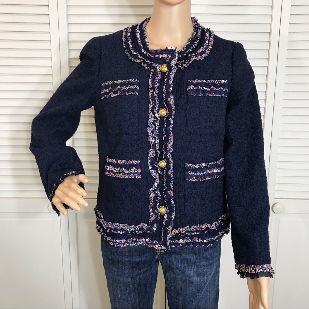 J.Crew Lady Jacket with Liberty Trim Navy Blue Size 8 - Picture 3 of 15